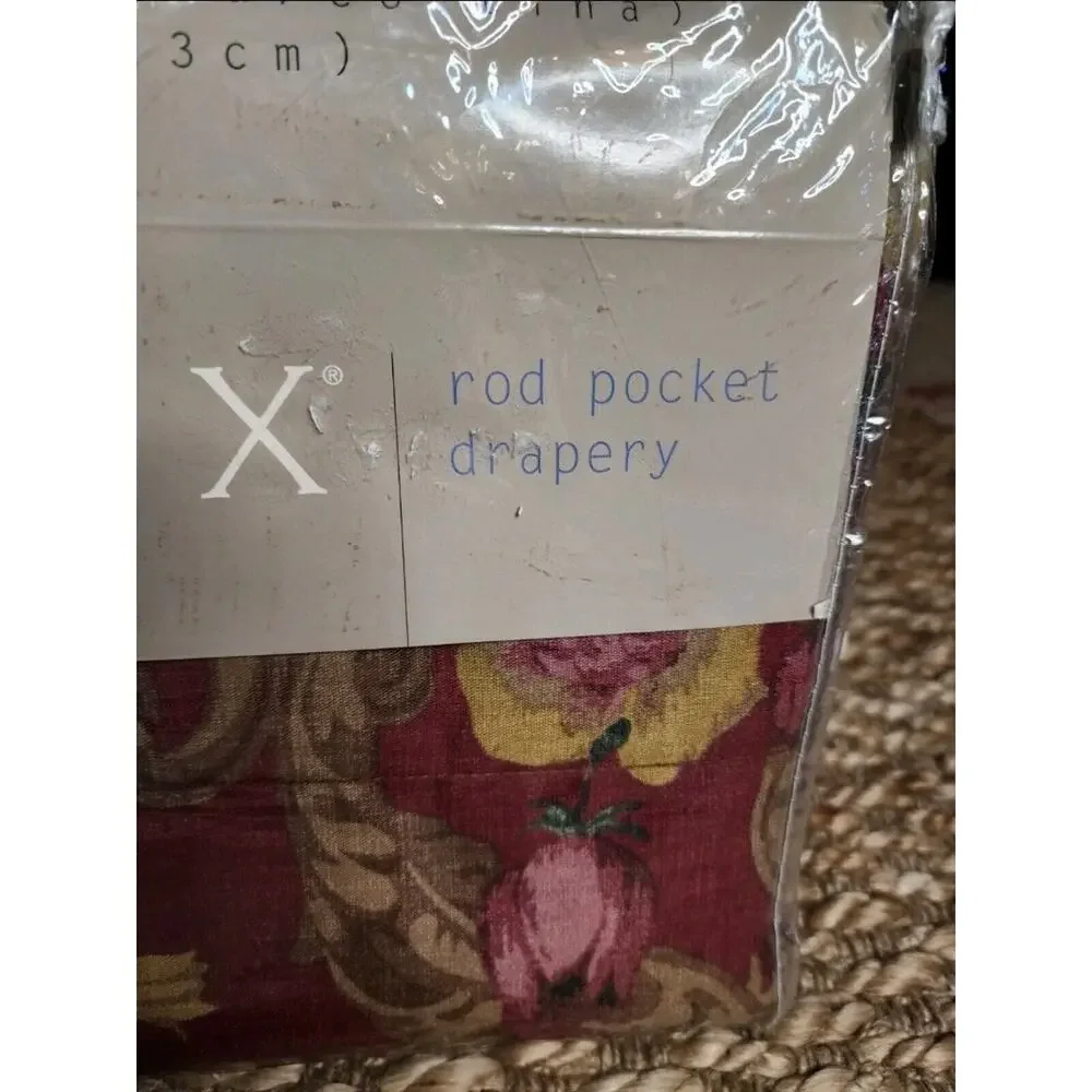 VTG New MARTEX Rod Pocket Lined Drapes Secret Garden Red Floral 84x84